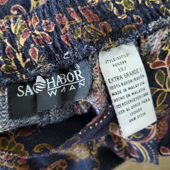 Vintage Skirt Sag Harbor Womens 1X Navy Paisley Floral Elastic Waist Midi Length - Picture 3 of 13